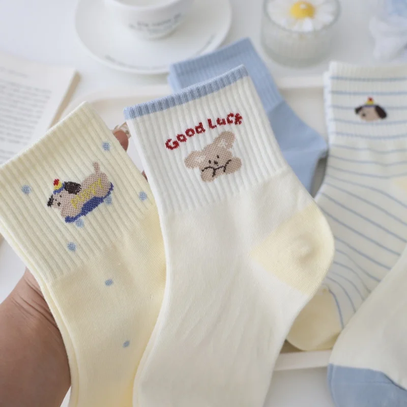 Dreamlikelin 5 Paar/Packung 2026 Neuerscheinung Damensocken Frühling Sommer, Koreanischer Stil Cartoon-Tier-Hunde-Druck Knöchelsocken – Detail 17