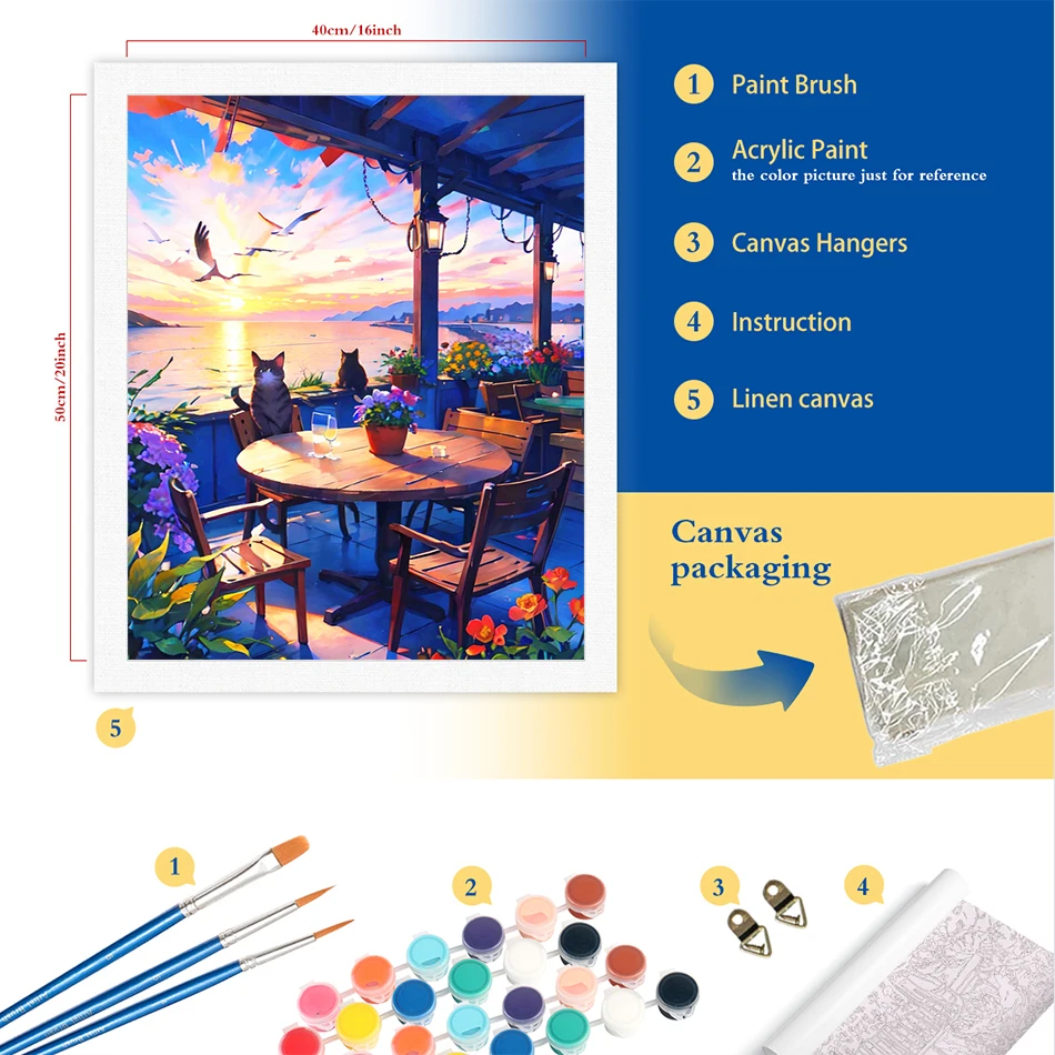 RUOPOTY DIY Paint By Numbers Kits Outdoor Dining Table Landscape DIY Crafts By Numbers Acrylic Kits Oil Picture Drawing Coloring