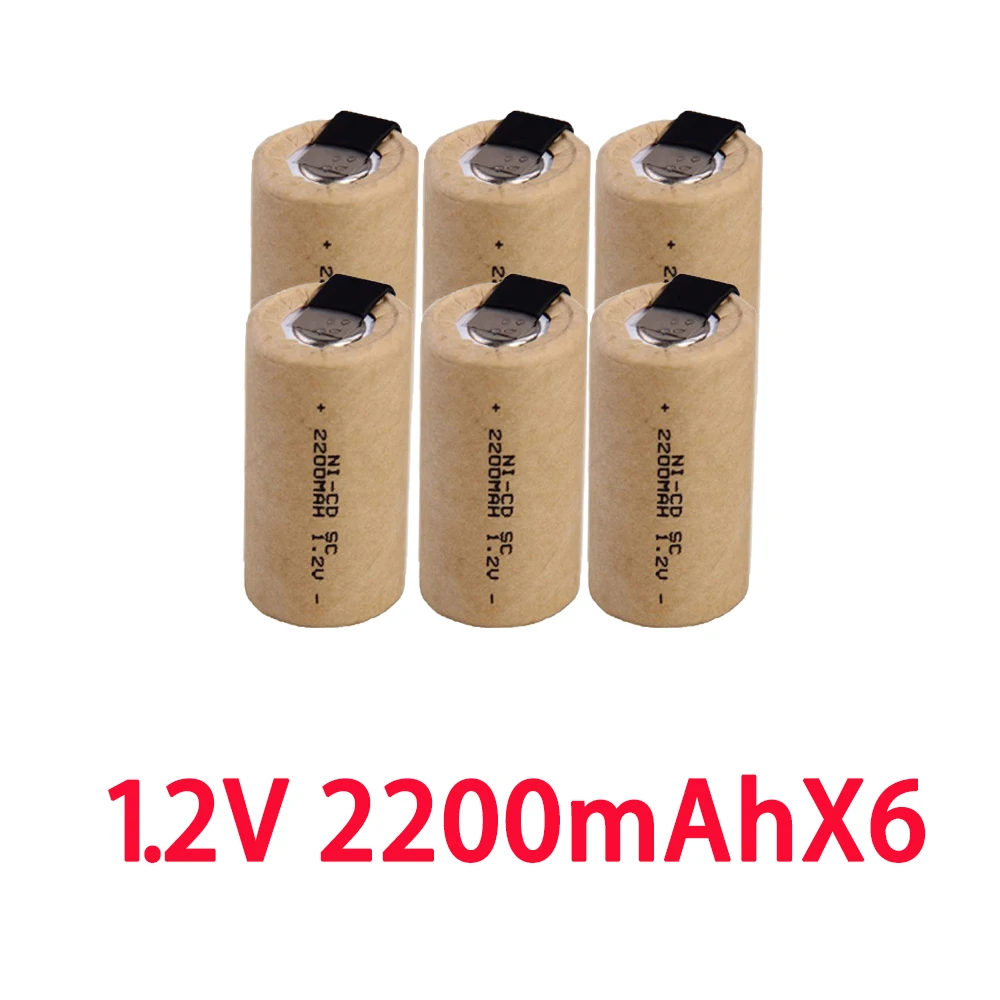 

1.2V Battery SC Rechargeable Battery 1.2V 2200mAh Sub C NI-CD Cell With Welding Tabs for Electric Drill Screwdriver DIY BATTERI