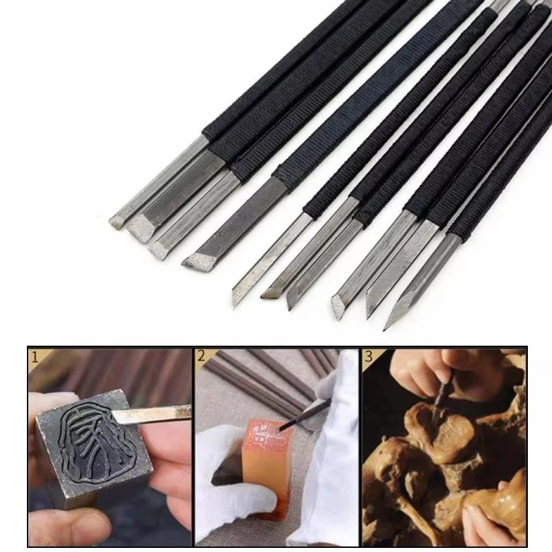 Steinmetzwerkzeug-Set aus Kohlenstoffstahl, 10-teiliges Schnitzmeißel-Set mit rutschfesten Griffen, perfekt für Speckstein und Alabaster – Detail 2