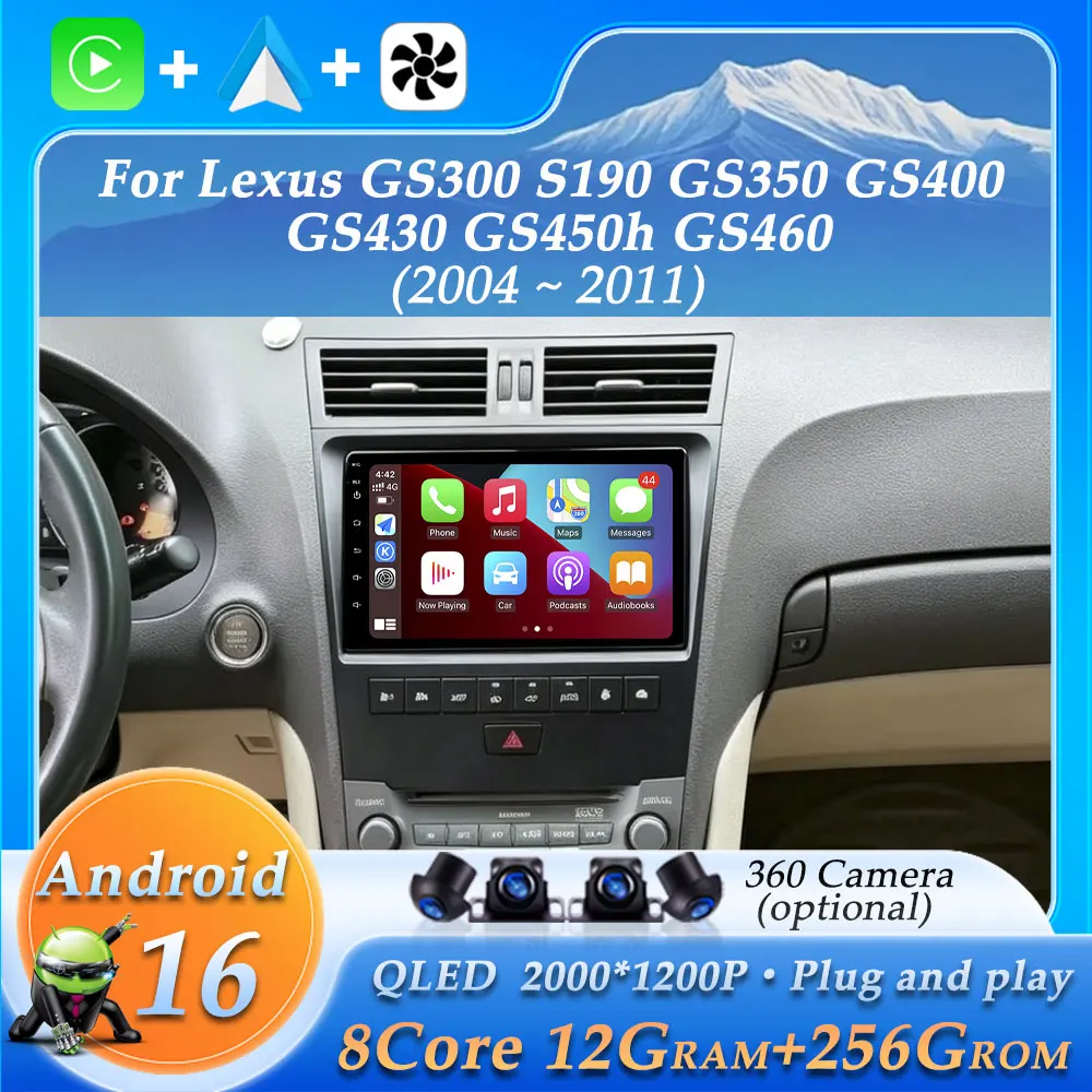 Android 16 for Lexus GS300 S190 GS350 GS400 GS430 GS450h GS460 2004 - 2011 Car Radio Audio Video Multimedia Player WiFi 4G GPS