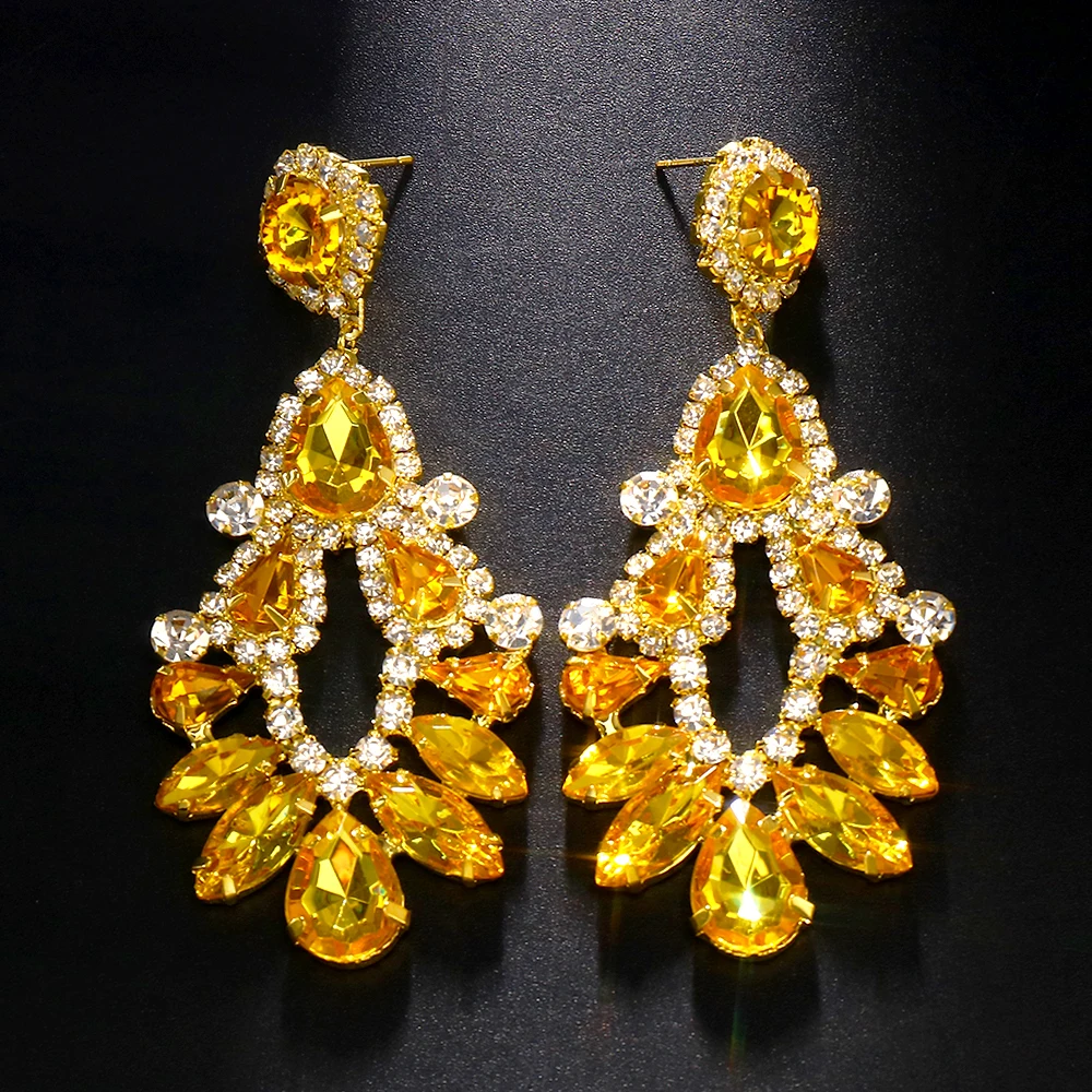 Stonefans Boho Yellow Rhinestone Water Drop Earrings 2024 Stud Trending Exaggerate Dangle Earrings Luxury Designer Jewelry