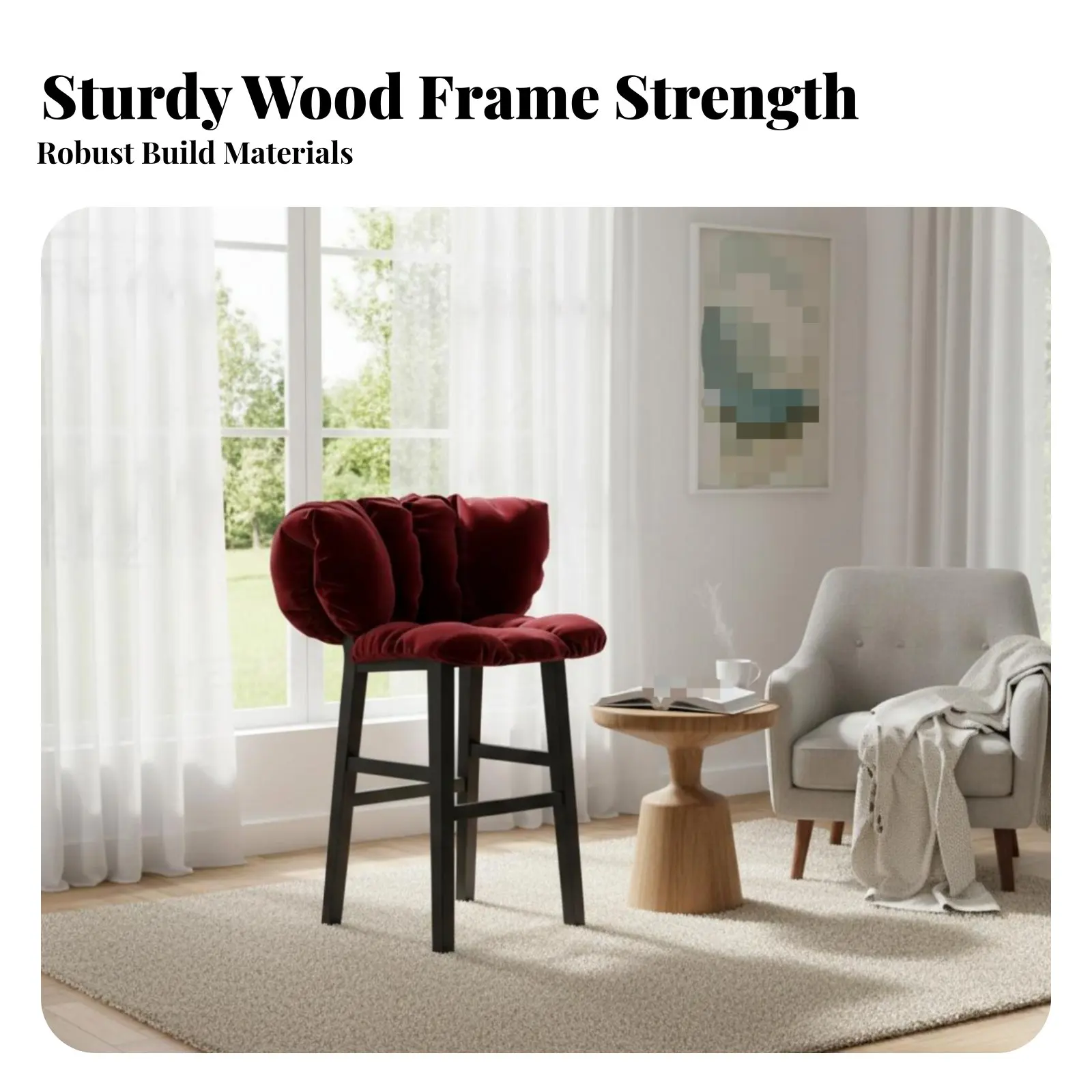 

Flower-Seat High Chair French Design Upholstered High Seat Luxury Design Stable Base for Business Owners, Guests, Counter, Cafe