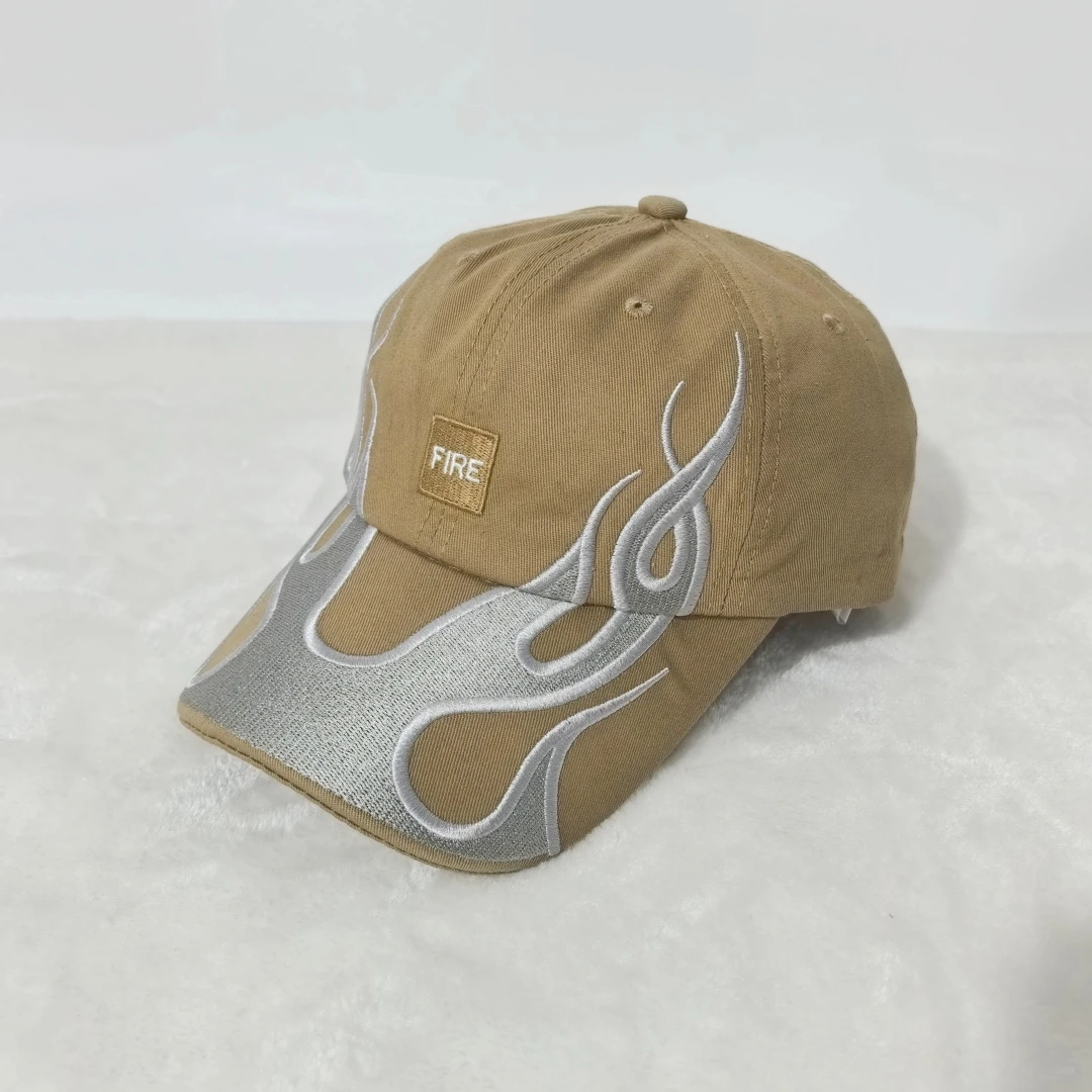 Amerikanische Retro Y2K Baseballkappe mit Flammen-Stickerei, Verstellbare Feuer-Muster Baumwoll-Dad-Mütze, Streetwear Hip-Hop-Hut für Männer und Frauen – Detail 6