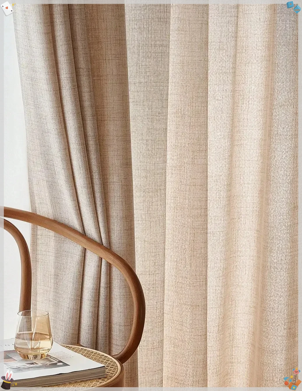 Durchscheinende und blickdichte Vorhänge im japanischen Stil mit Leinenstruktur und Wind aus Naturholz für Schlafzimmer und Wohnzimmer
