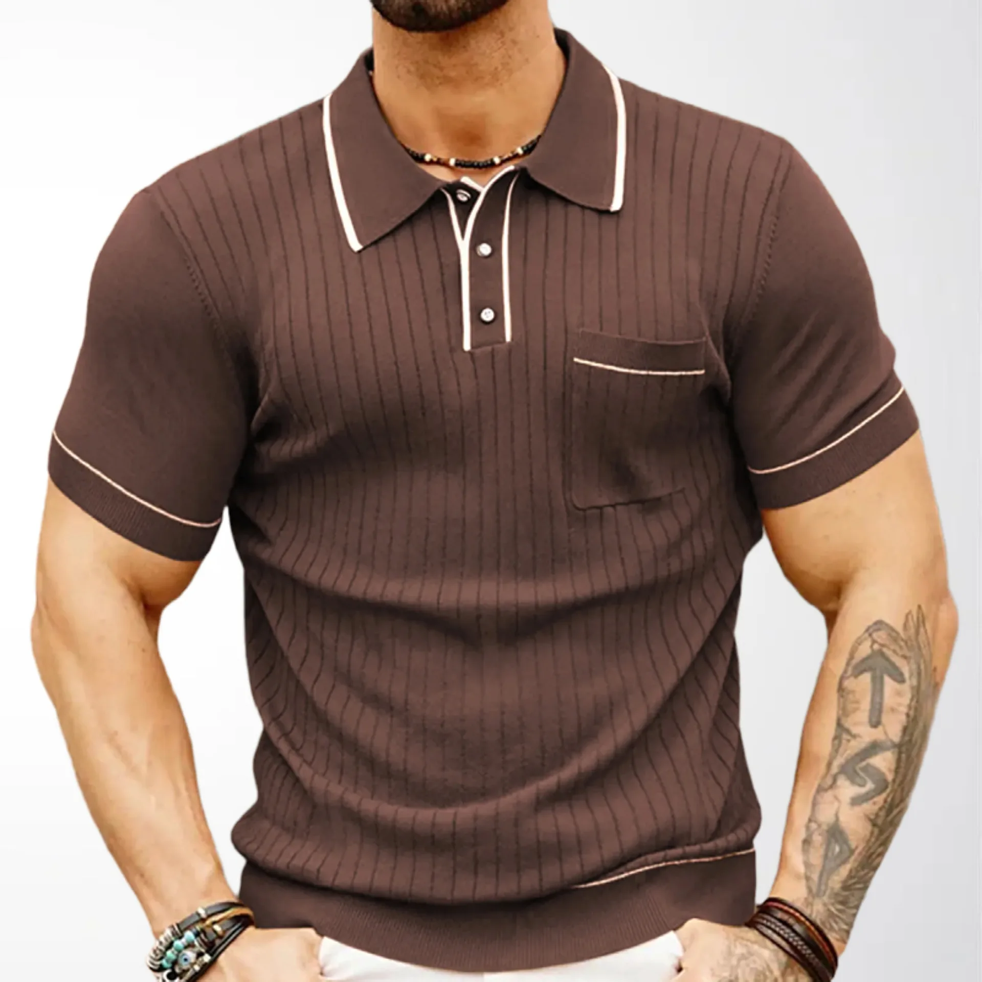 

Летняя новинка: трикотажная рубашка-поло с коротким рукавом и отложным воротником для мужчин