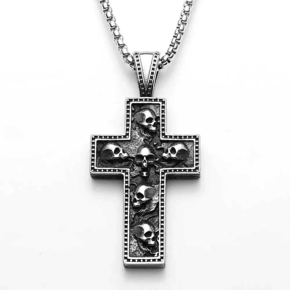 الجدة الفولاذ المقاوم للصدأ الجمجمة الملمس الصليب الغراب رئيس فاسق الجمجمة قلادة ستيريو هالوين الديكور النساء الرجال