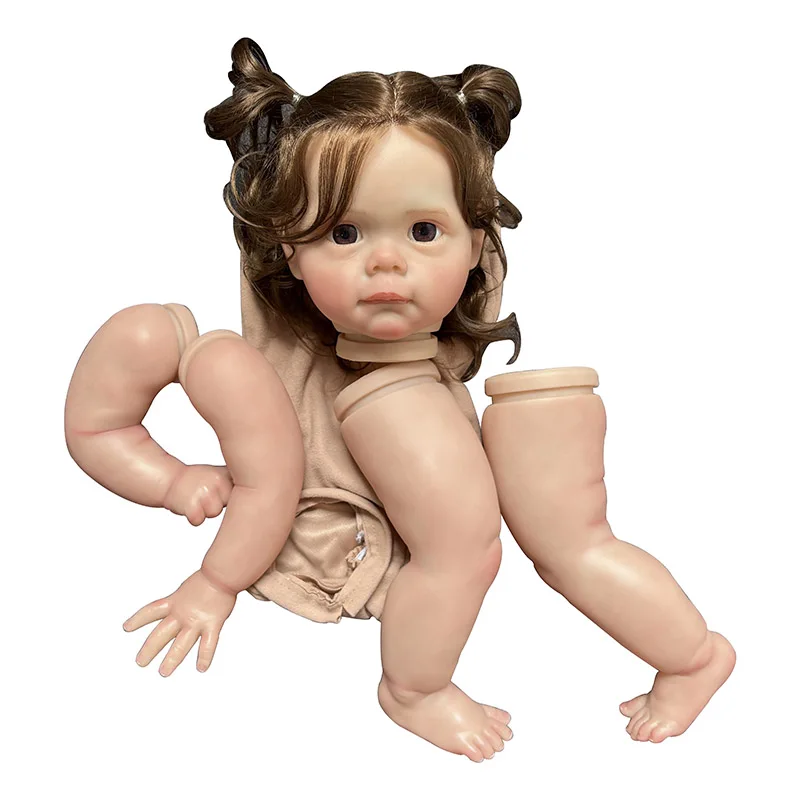 23inch Reborn Doll Kit Maggi Unfinished Unassembled DIY Doll Parts with Cloth Body and Eyes Hand Rooted Hair
