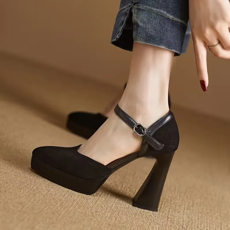 Mary Jane Pumps for Women Retro Sandals High Heel Ankle Buckle Summer Party Baotou Women's Shoes Zapatillas Mujer 2024