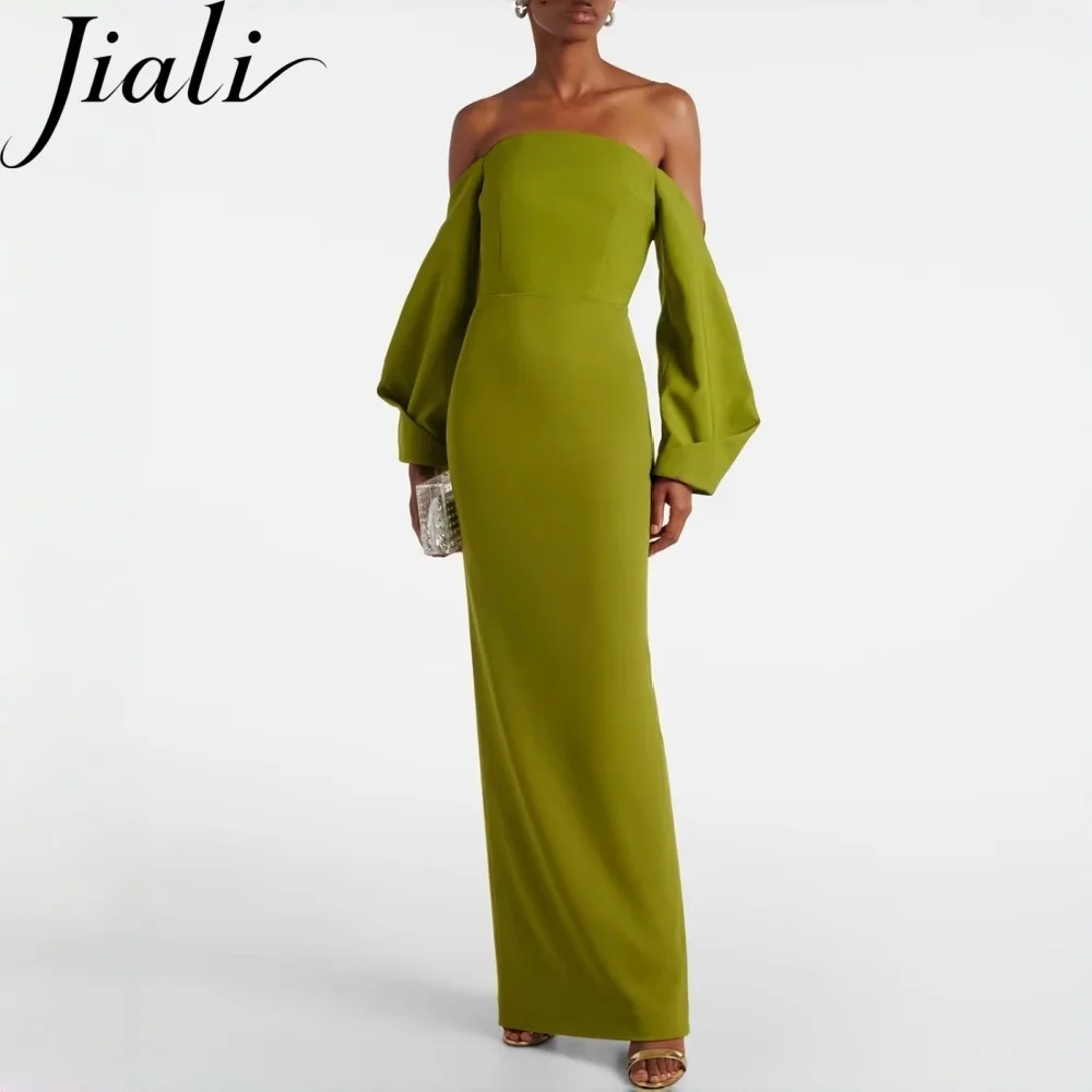 Jiali Customized Simple Sizes Available Satin Pleat Straight Off-shoulder Long Dresses Bespoke Occasion Dress Matching Casual
