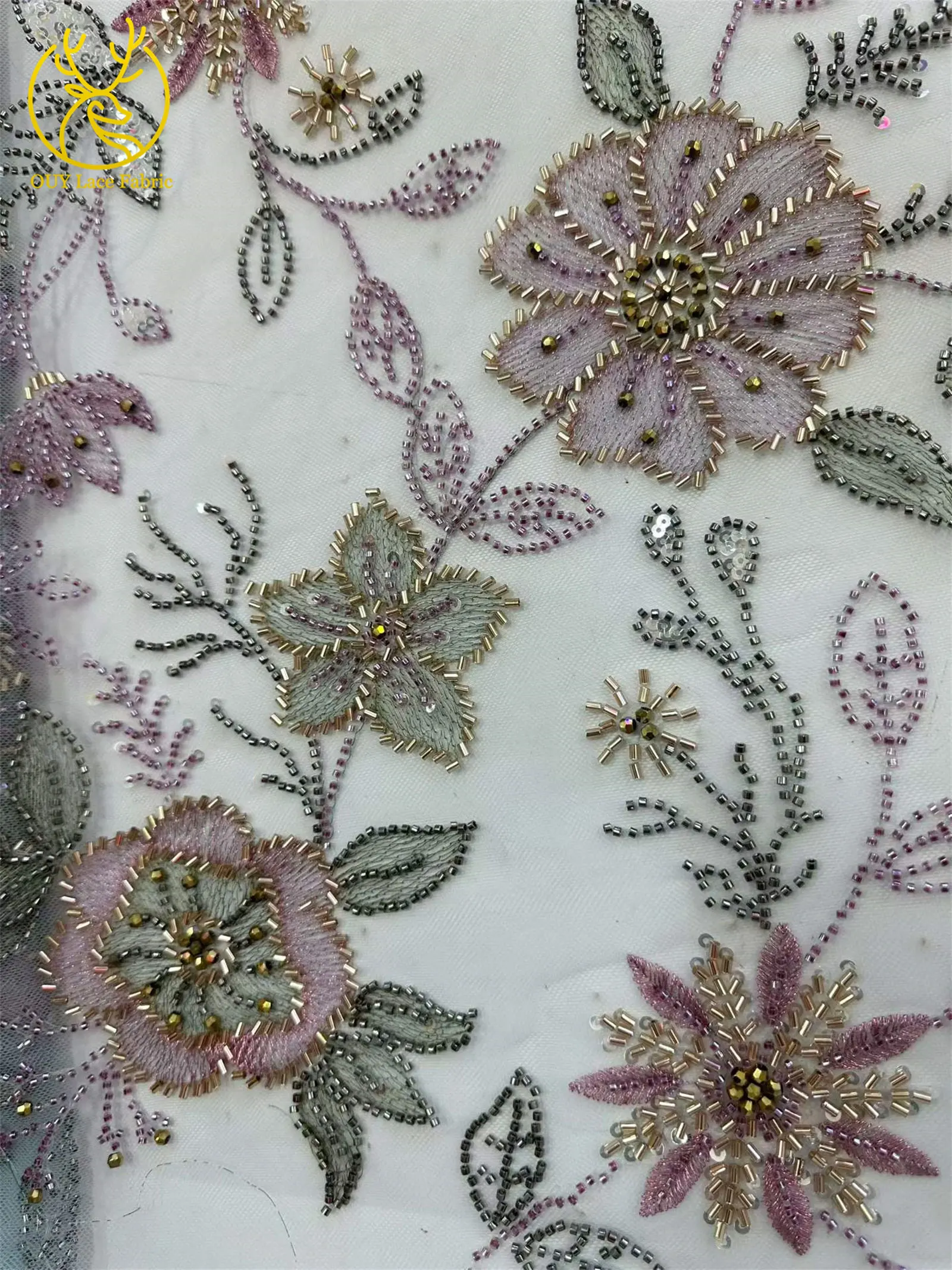 2026 Neuester Stil Luxuriöse Stickerei Schwer Perlenbesetzte Spitze Hochwertige Mesh Afrikanische Pailletten-Spitzenstoffe für Hochzeitskleider – Detail 7