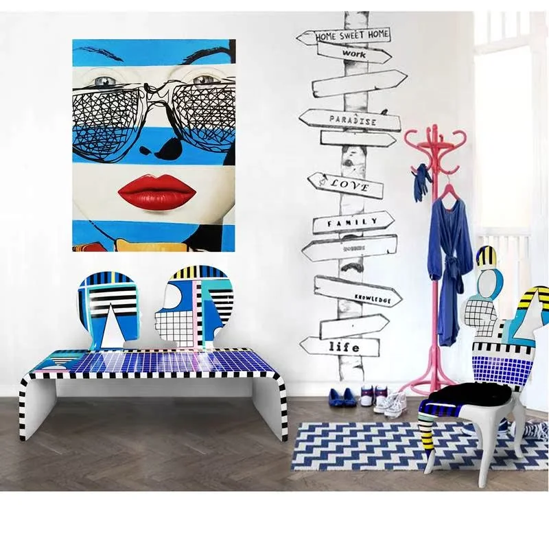 

FRP Furniture Alien Art Bench and Couple Sofa Backrest Stool Fashion Painting Design Mall Decorative Resin Crafts