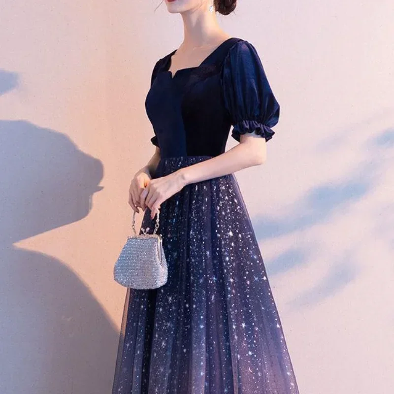 Customized Customized Elegant Temperament Square Collar Wedding Party Dress Slim Waist Puff Sleeve Prom Vestidos Formal Robe New