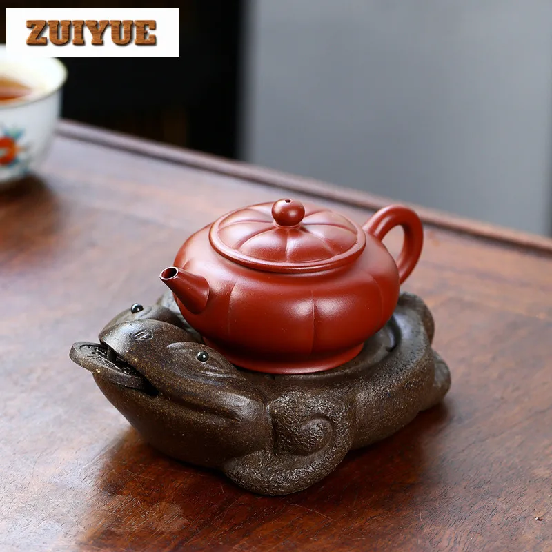 Handmade Yixing Purple Clay Golden Toad Pot Bearing Holder Antique Copper Dry Soaking Table Tea Tray Kung Fu Teaset Accessories