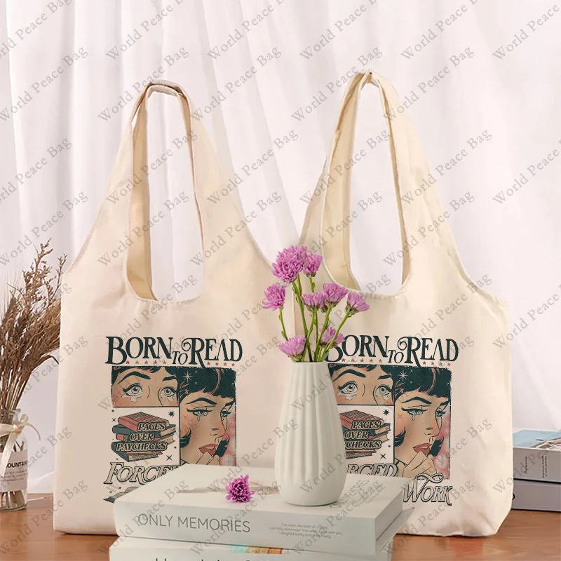 1 pz nato per leggere modello Bookish Tote Bag letteratura borsa a tracolla illustrazione ragazza libro borsa da viaggio Harajuku borsa di tela