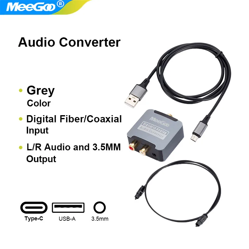 

MeeGoo DAC Цифро-аналоговый аудиоконвертер Цифровой SPDIF Оптический Toslink Коаксиально-аналоговый стерео L/R RCA и разъем 3,5 мм 192 кГц