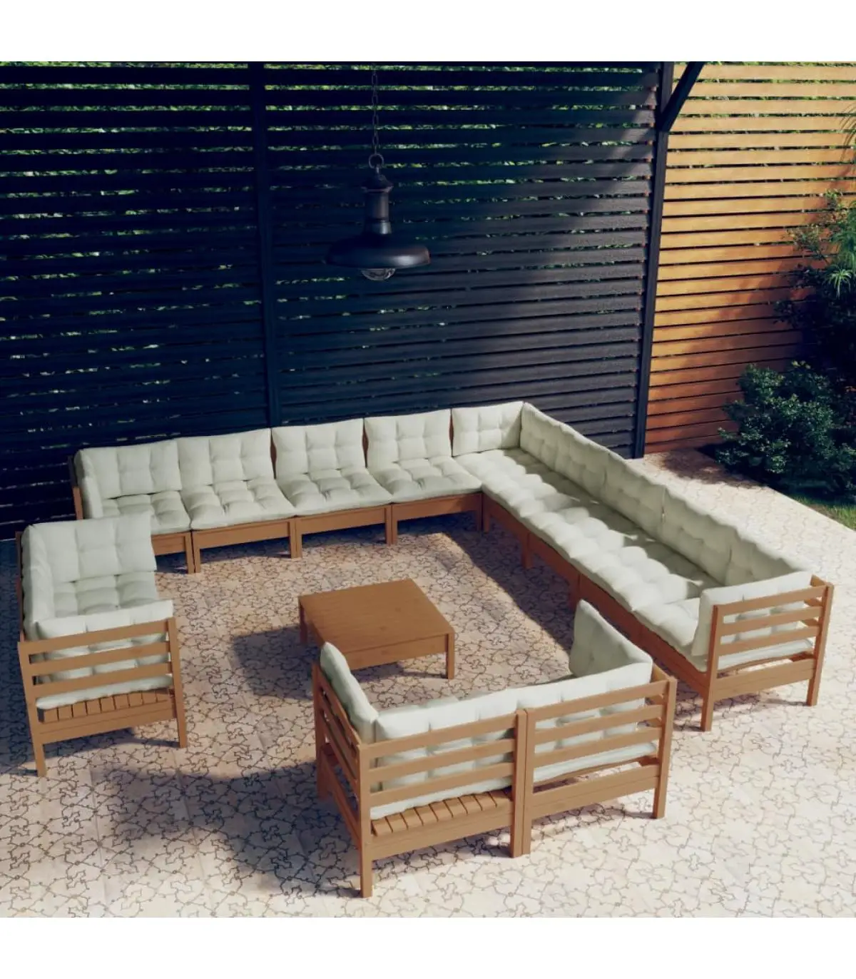 Garden sets garden furniture 14 PCs and cushions pine wood brown honey