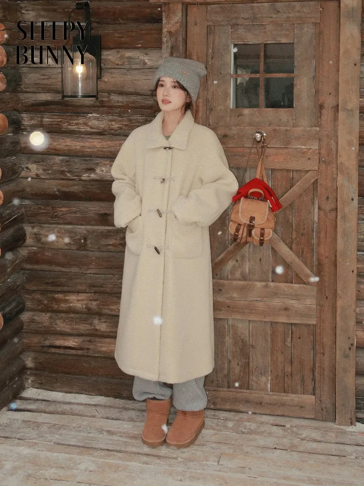 

Vintage Wool-like Coat for Women Korean Style Long Overcoat Warm Loose Winter Jacket with Toggle Buttons for Casual Elegant Look