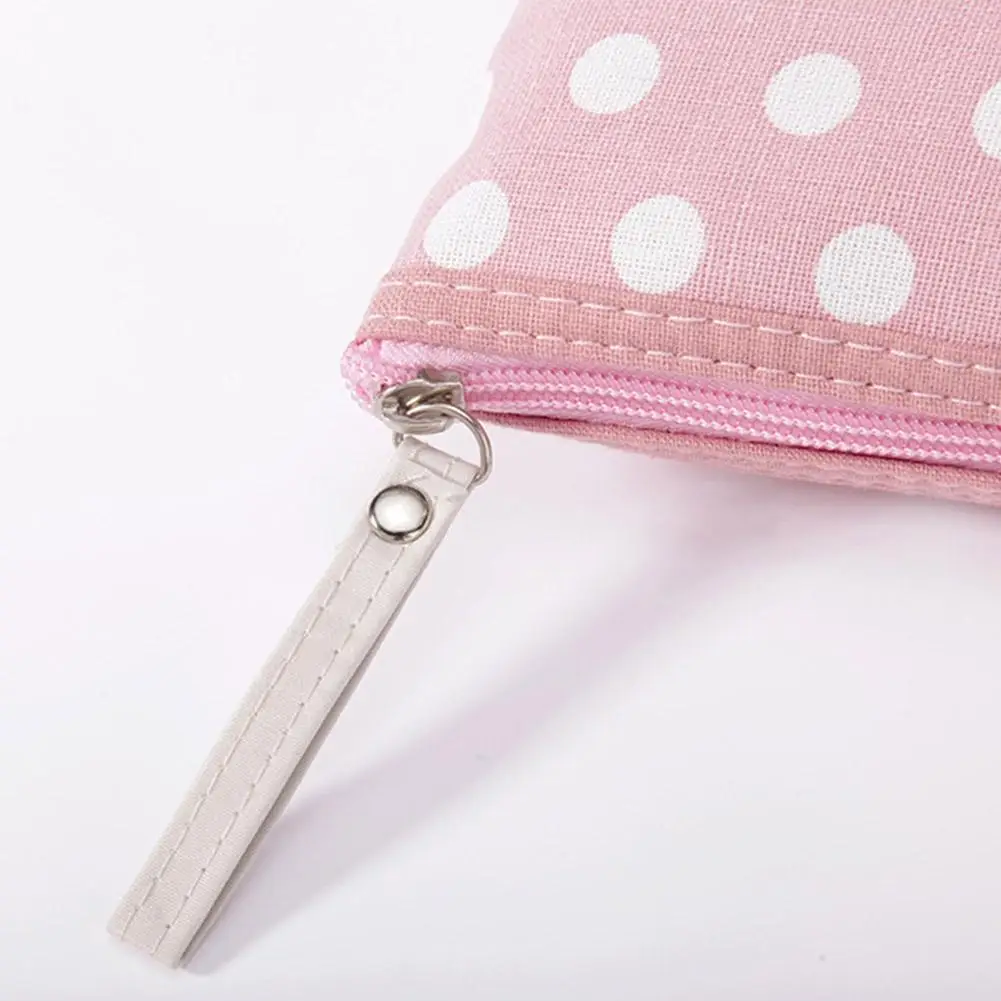 Cute Polka Dot Canvas Makeup Bag Women Portable Cosmetic Storage Pouch Zipper Travel Toiletry Bag Pencil Case Organizer