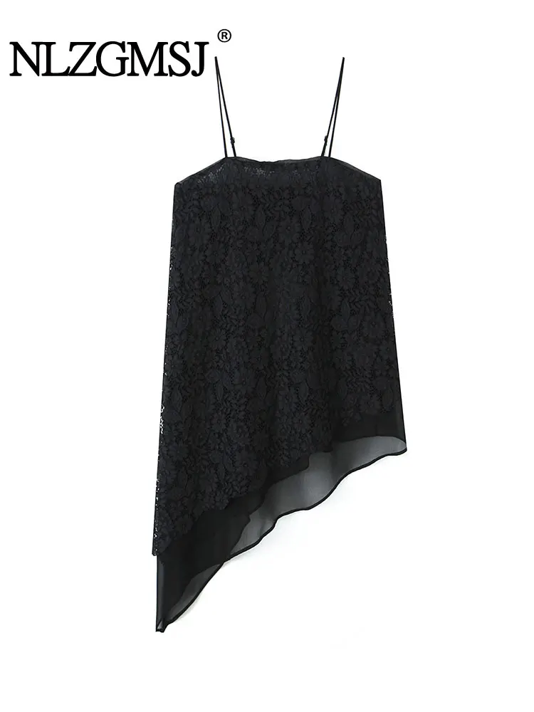 

NLZGMSJ Women Sexy Lace Sling Top Women New Fashion Sleeveless Backless Asymmetric Hem Lace Top Lady Elegant Sling Top