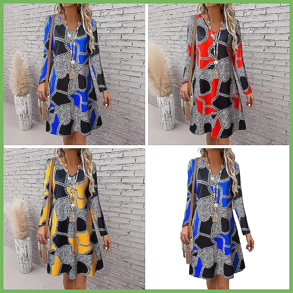 2025 Floral Print V-Neck A-Line Dress for Women, Elegant Bohemian Party & Evening Wear