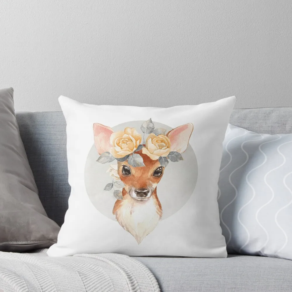 

Fawn with yellow roses Throw Pillow pillows decor home Custom Cushion