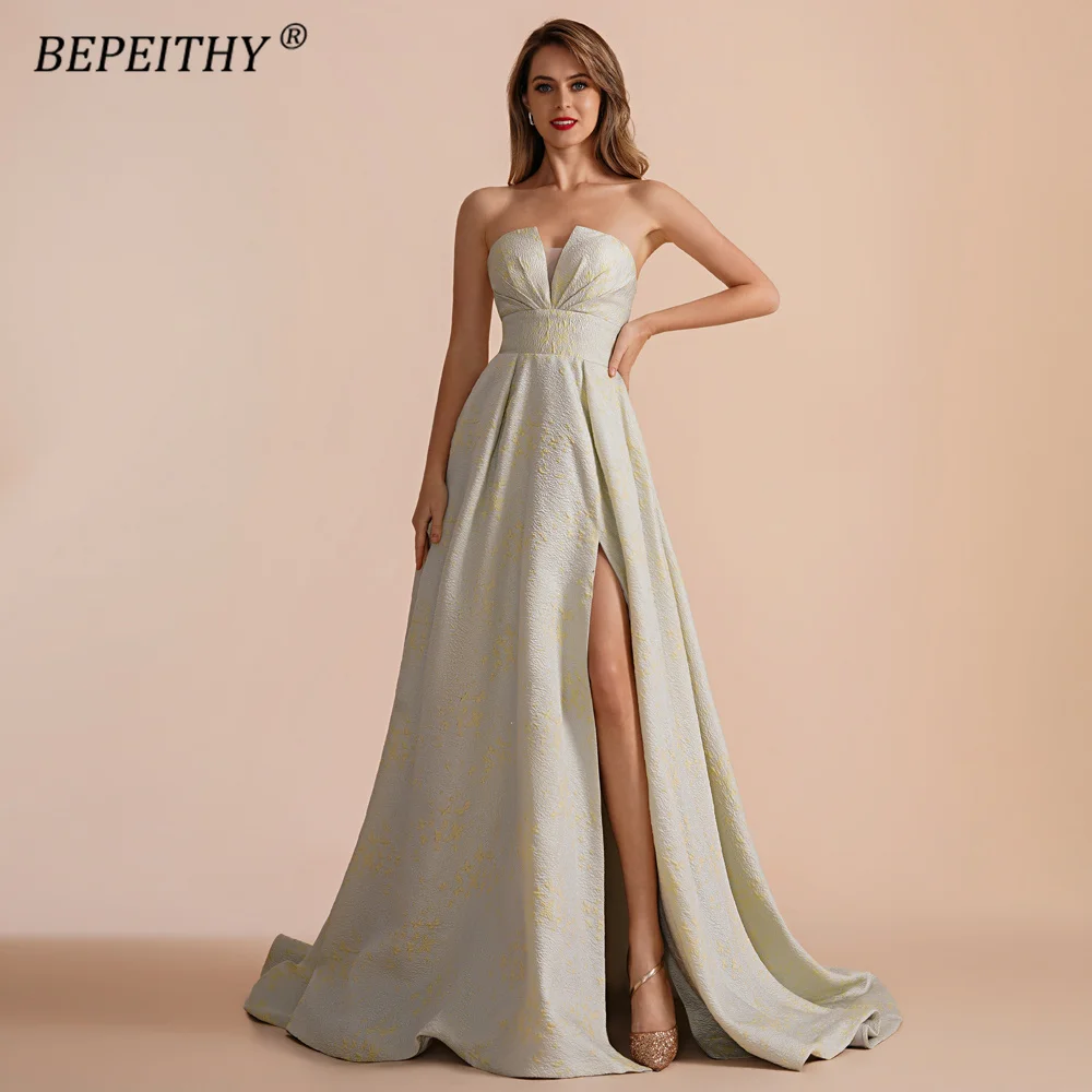 BEPEITHY A Line Strapless Long Evening Dress Party Elegant For Women 2023 Sleeveless High Slit Formal Occasion Vintage Prom Gown