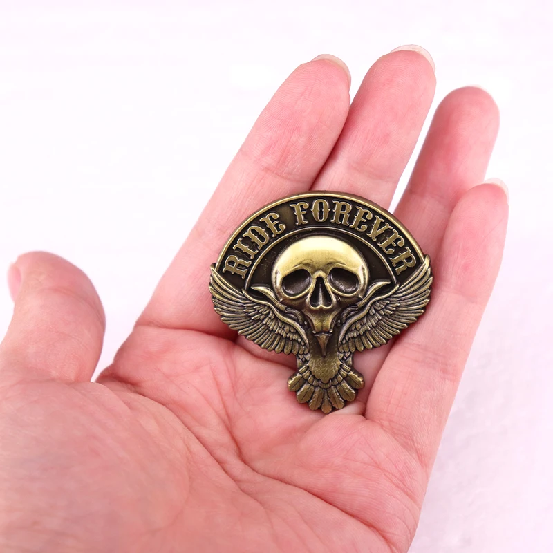 Ride Forever Skull Badge Vintage Enamel Pin Motorcycle Club Brooch Jewelry
