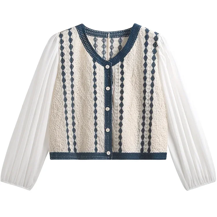 Crochet Top Long Sleeve Button Front Embroidery Lace Blouse Cardigan Top Women Spring Summer Fairycore Cottagecore Outfit