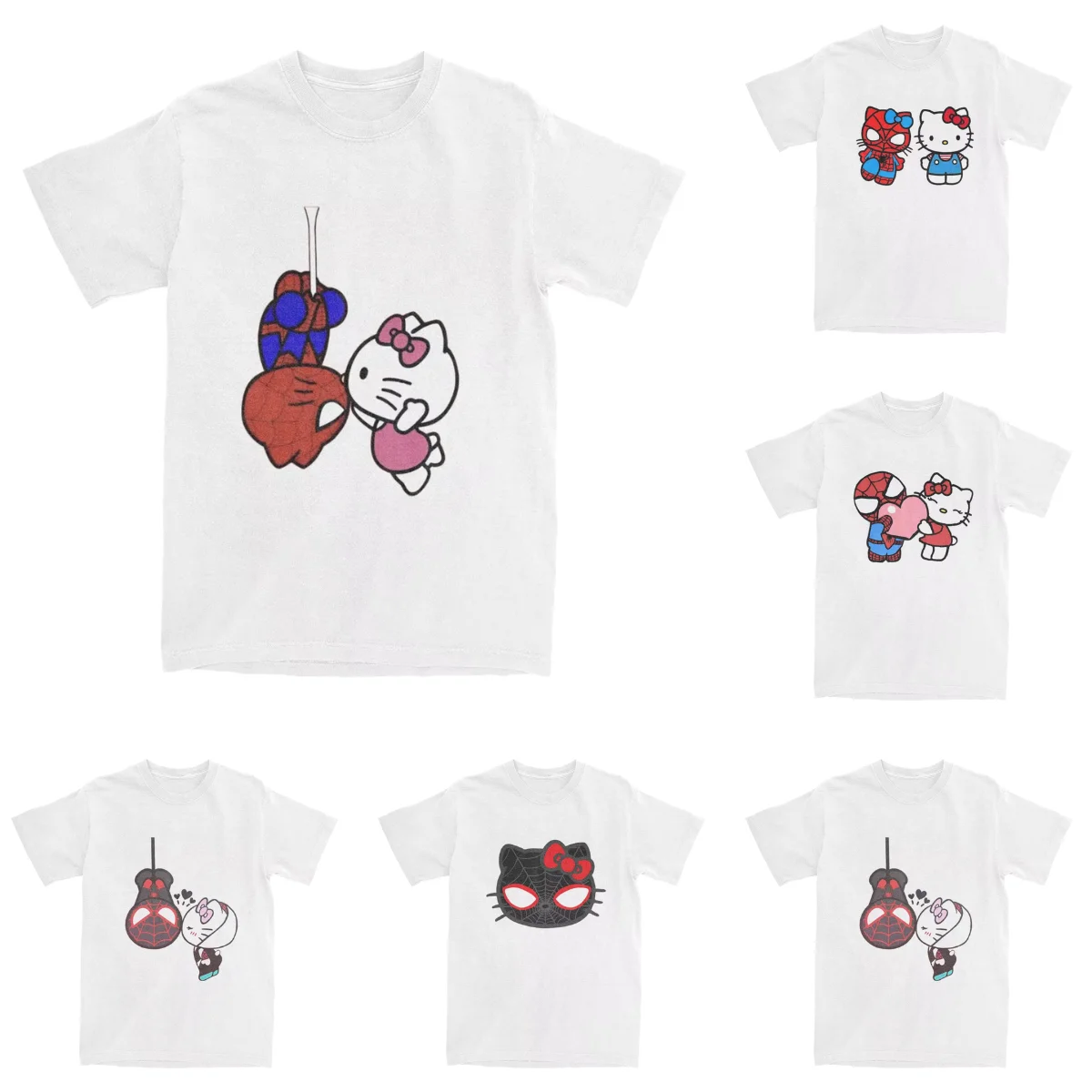 Sanrio Hello Kitty Cartoon Spiderman T Shirt Short Sleeves Aesthetic Tops Summer 100% Cotton Crewneck Plus Size 5XL Clothing