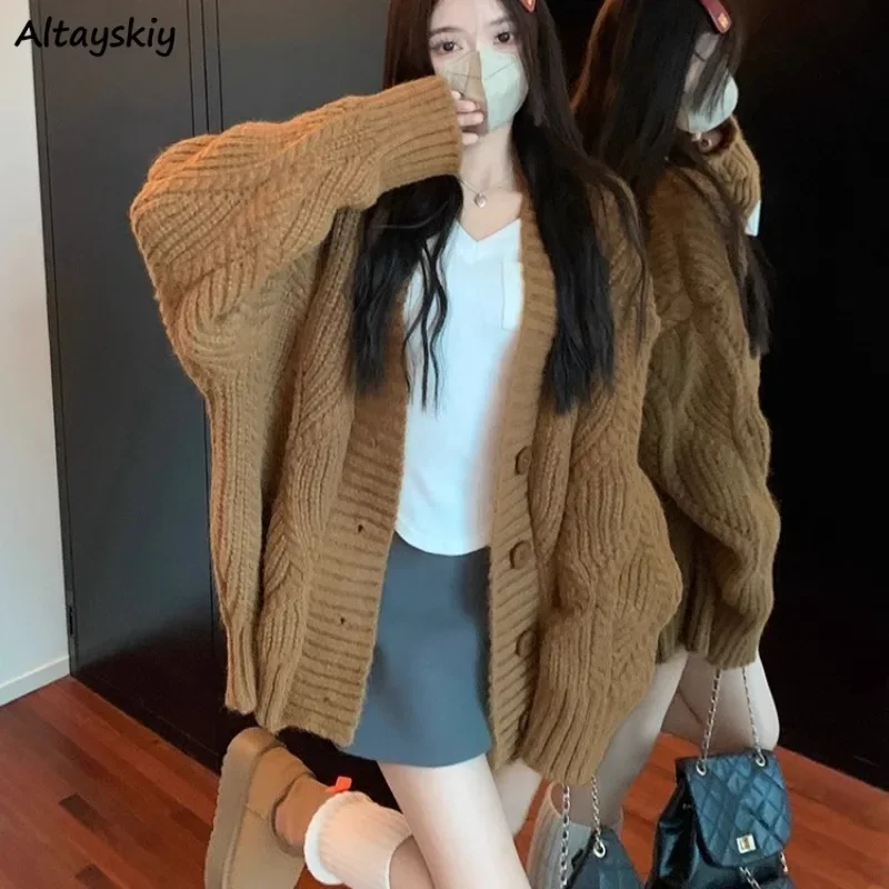 V-neck Cardigan Women Korean Fashion Preppy All-match Casual Sweet Sweater Knitted Cozy Streetwear College Autumn Attractive Ins