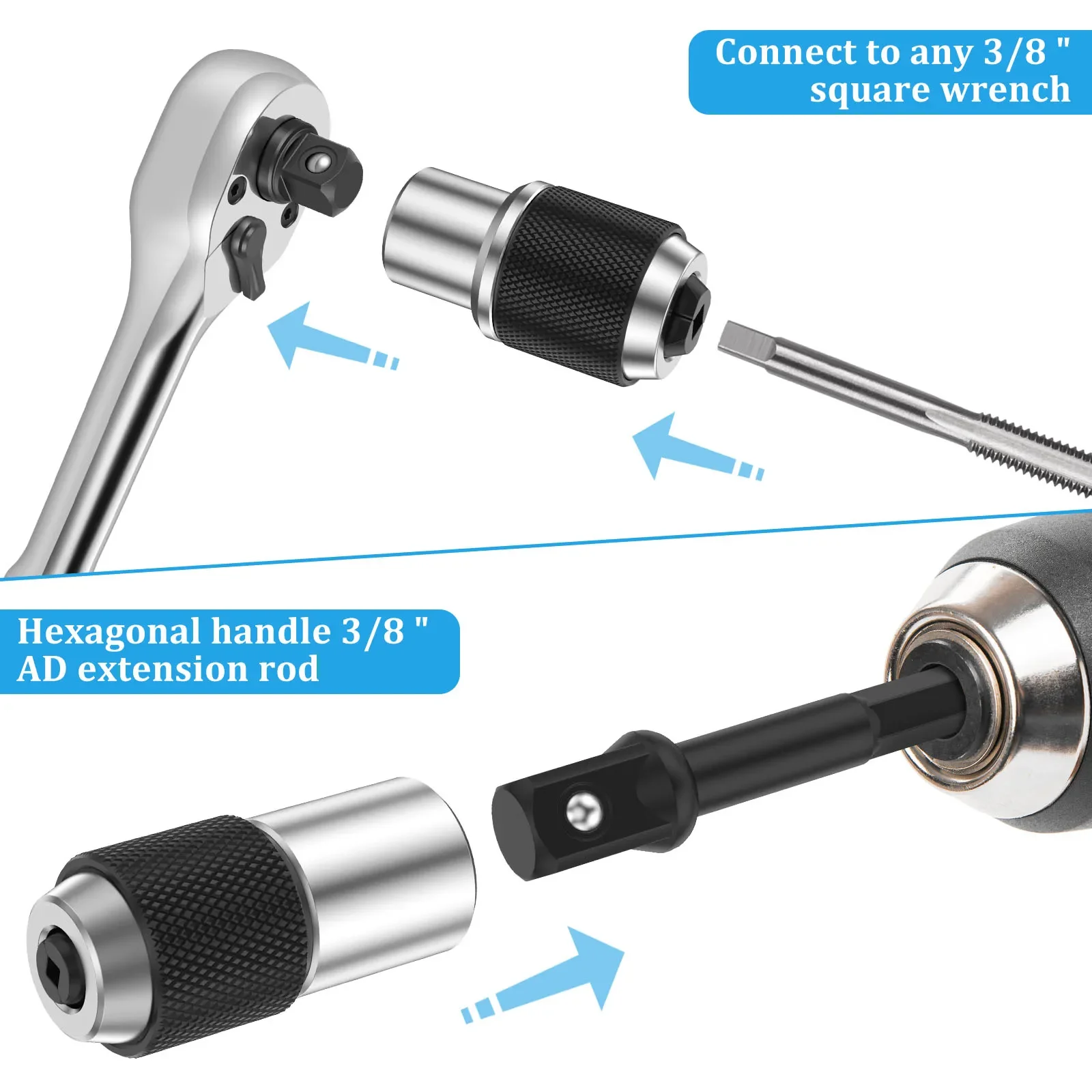 1/3Pcs Tap Socket Set with 3/8inch Socket Adapter Tap Extractor Socket with Adjustable Jaw Extractor Tool Tool for M3-M12 Screw