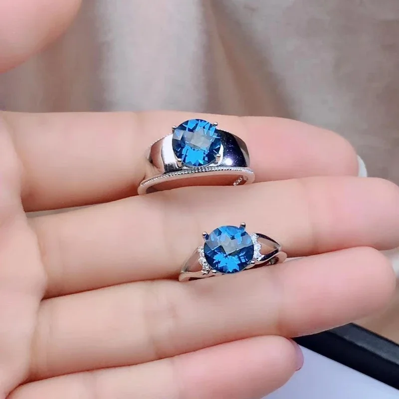 Boutique Jewelry 925 Sterling Silver Inlaid Natural Topaz Men and Women Couple Ring Support Detection New Produc