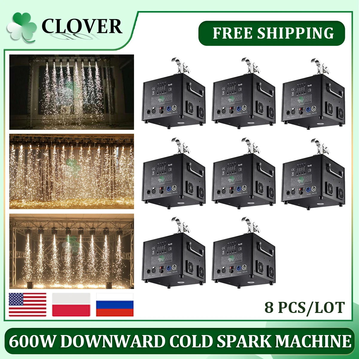 

8Pcs/Lot 600W Cold Spark Machine DMX 512 Remote Control Sparkler Firework Machine Effect for Stage Wedding Show Spray Downwards