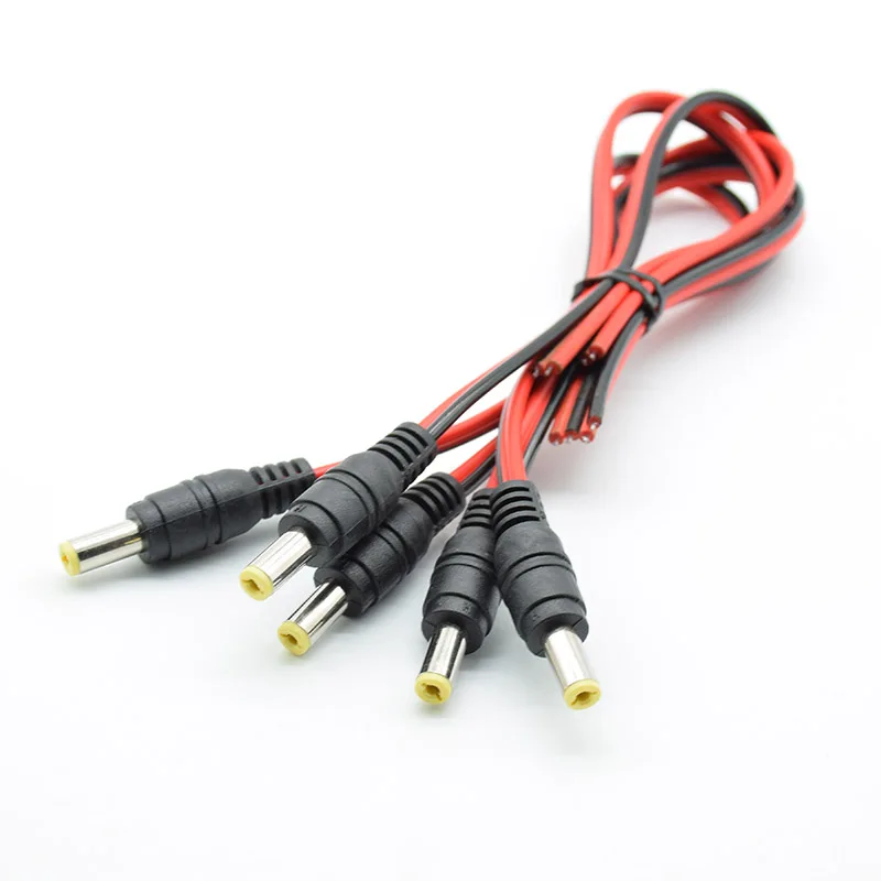 Cable de alimentación macho y hembra de 5 piezas, adaptador de CC, Conector de enchufe para cámara CCTV, 5,5x2,1mm, 5,5x2,1