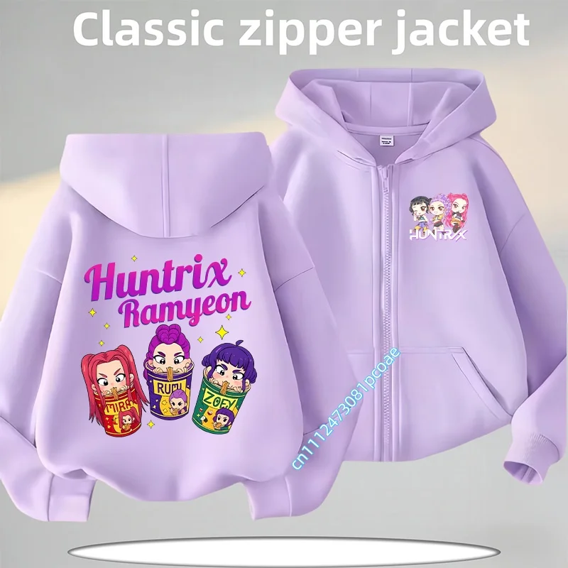 Zipper Hoodie Cartoon Girls Coat Fashion Thin Clothes Purple Autumn Hoodie Jacket Kids Anime Sweatshirt Gift