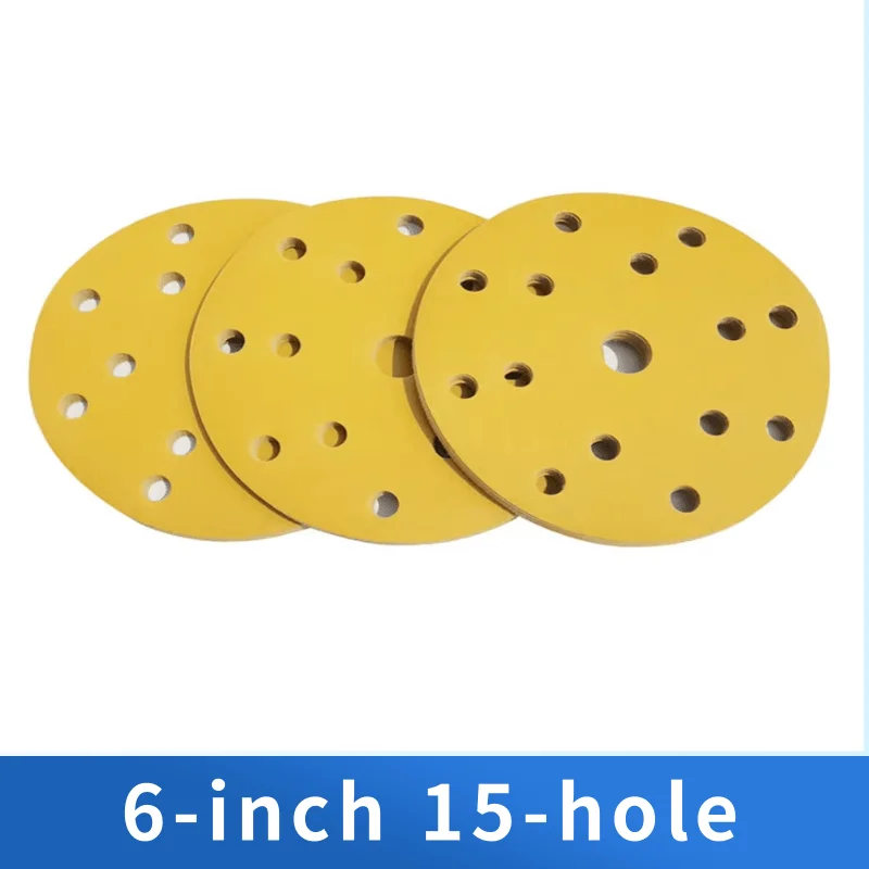 

ATPRO 6 Inch 15 Hole Dry Grinding Yellow Sandpaper Circular Flocking Sandpaper Car Putty Grinding 80-600 Grit