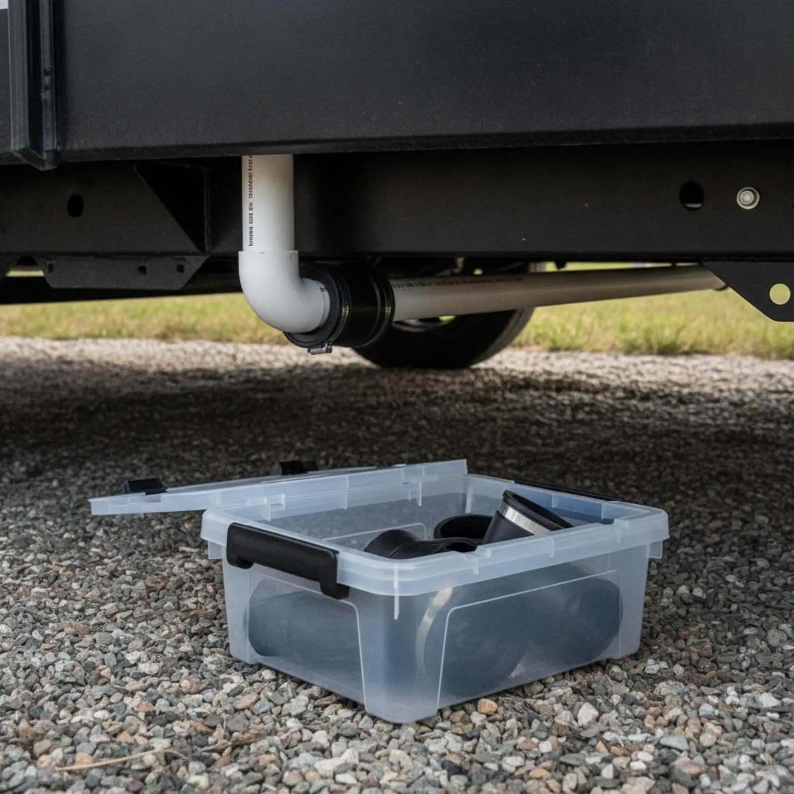 Wastewater Plumbing Link Kit Slide-Fit Pipe Connector Kit with Storage Box Clamp-Style Fittings for RV Owners, Plumbers,