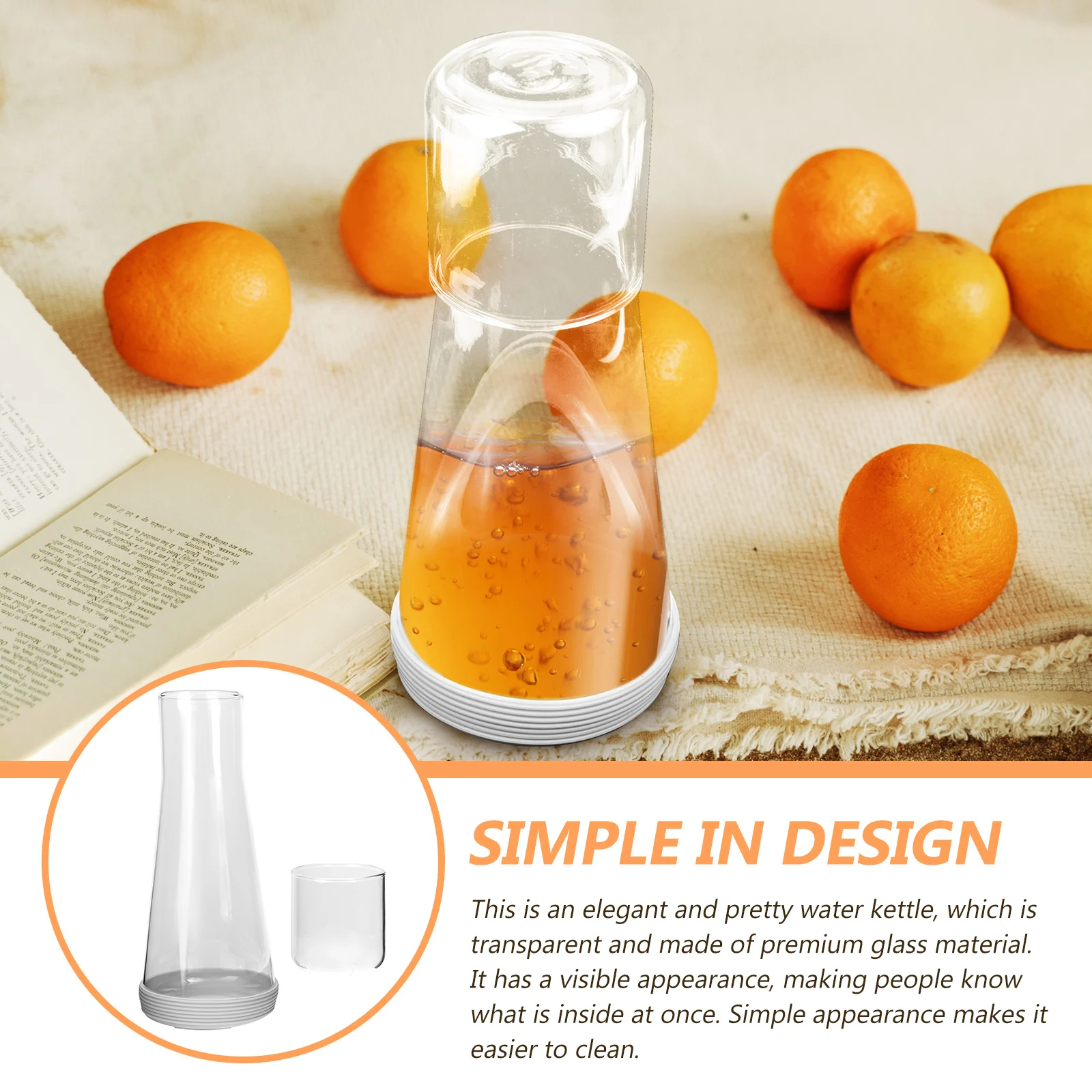 

1Set Glass Water Kettle Transparent Elegant Cold Beverage Carafe Household Bedside Desktop Home Accessory for Tea Beer Ice Tea