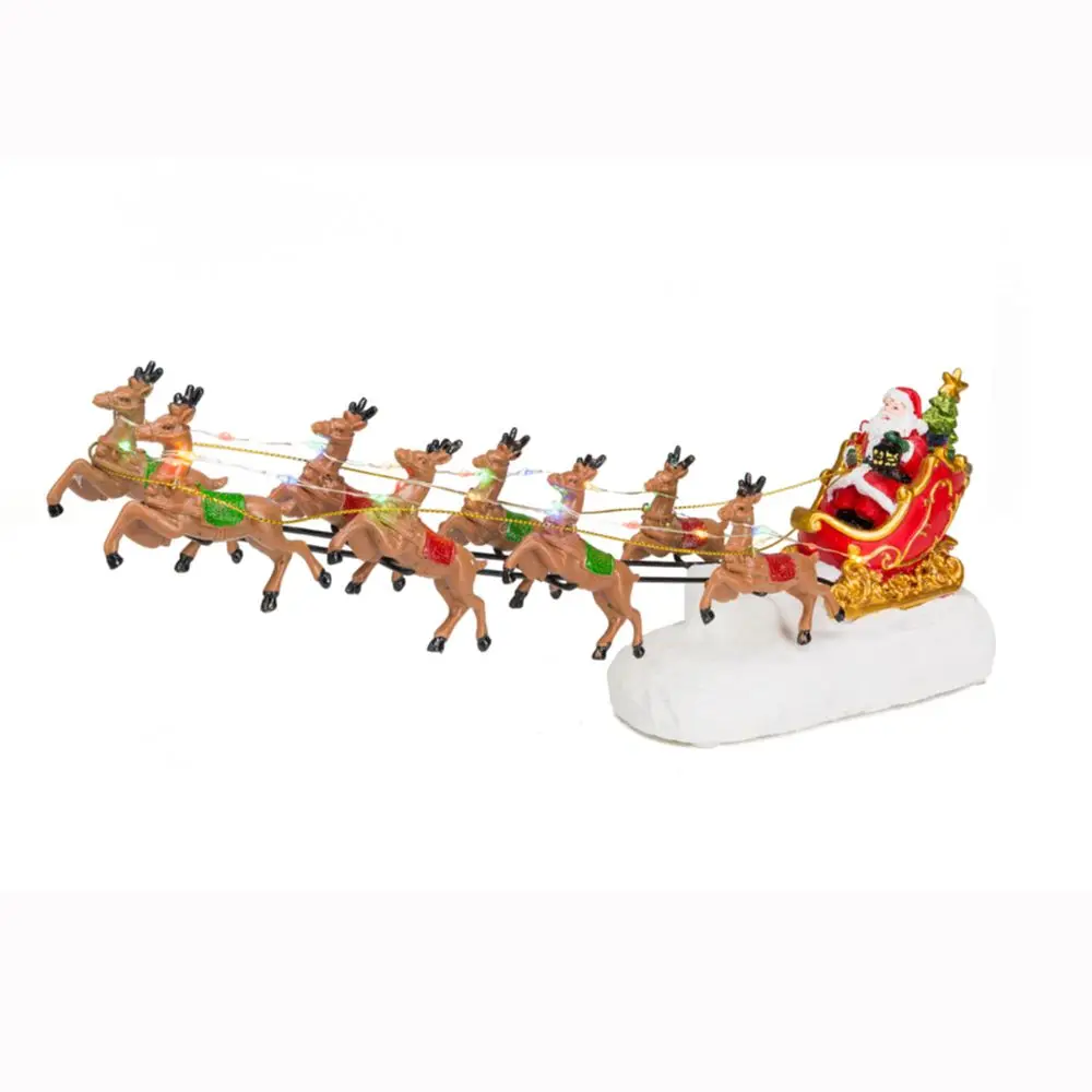 Christmas Village Decoration Accessory Santa's Sleigh and Reindeer LED Light Holiday Home Indoor Ornament  Illuminated Figurines