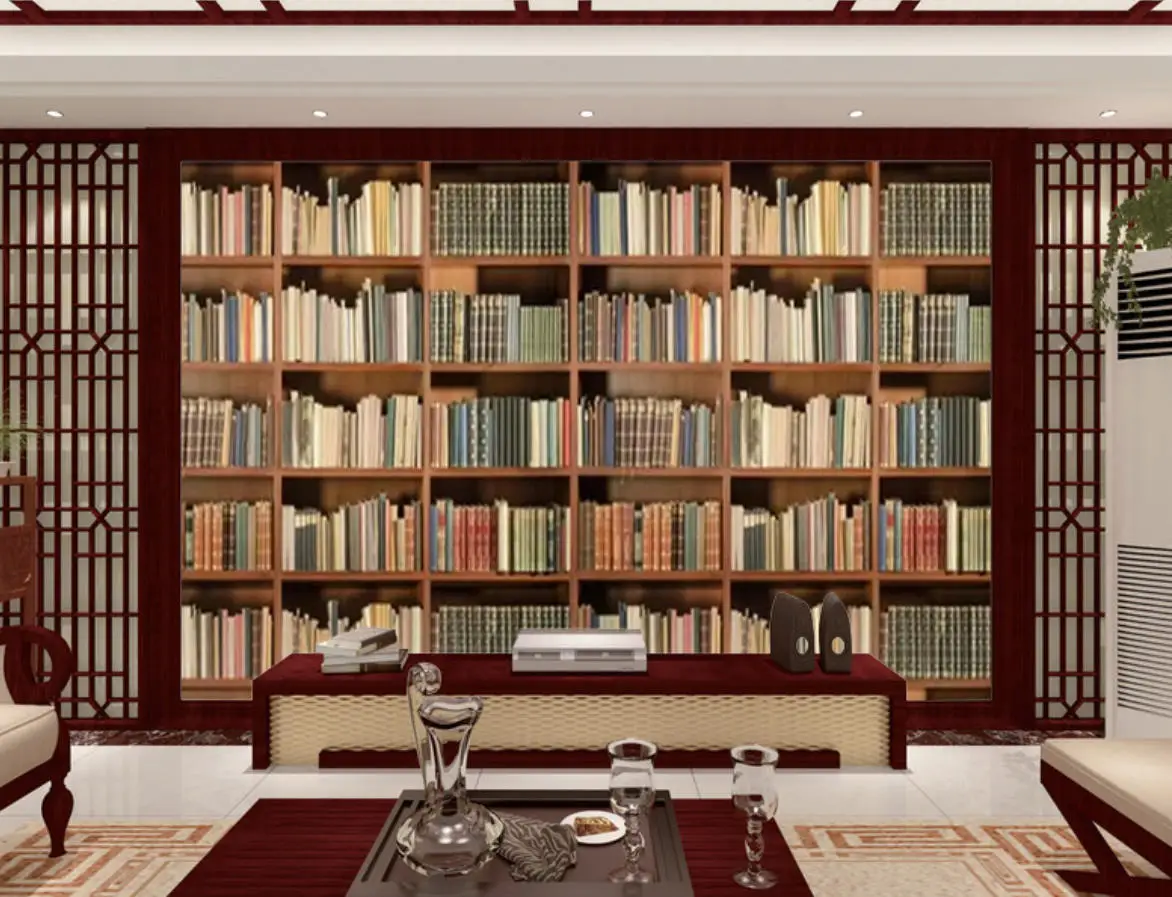 Customized Wallpaper european style photo 3d library sitting room bedroom Bookshelf study background photo wallpaper murals