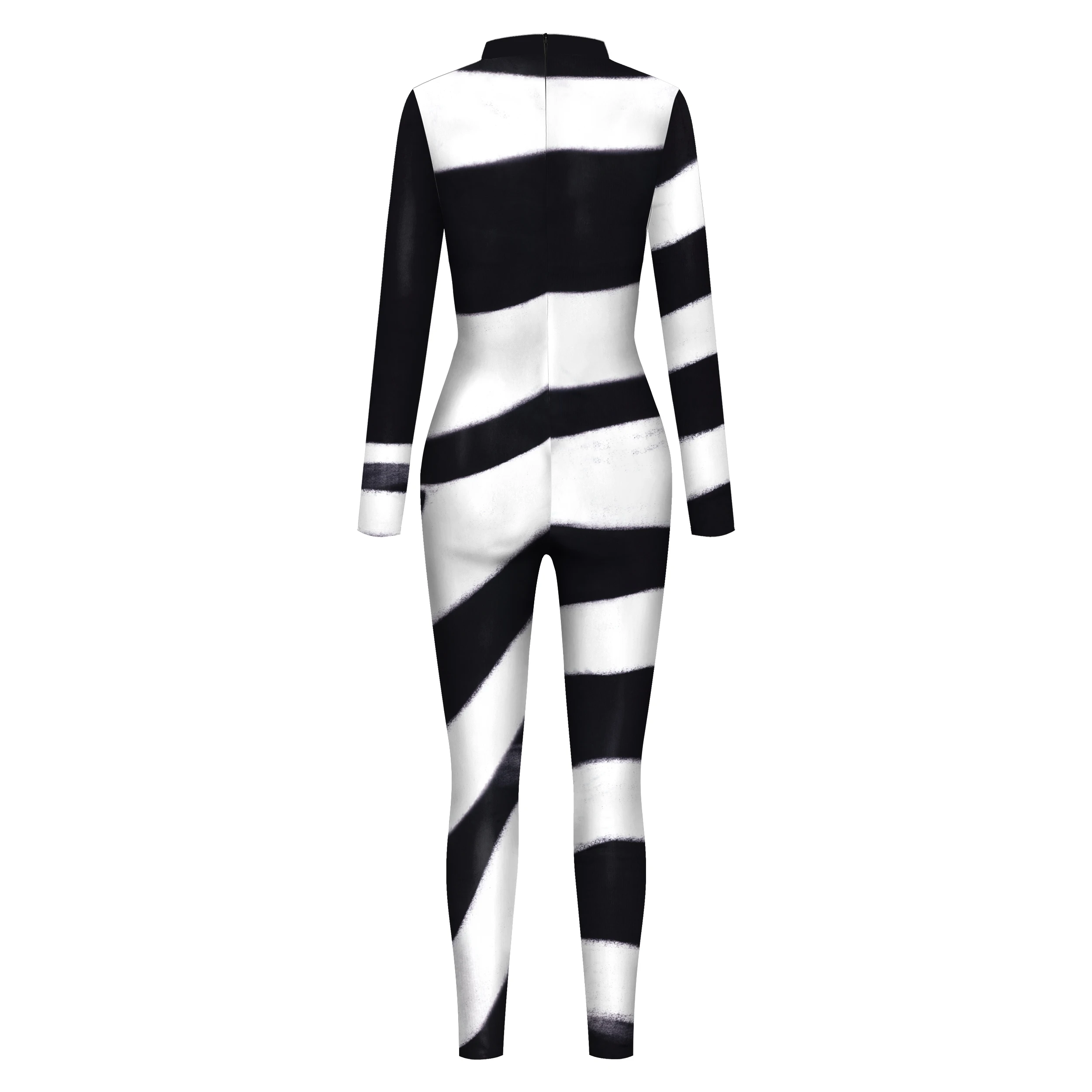 [You\'re My Secret] Women Stripe Carnival Party Fancy Bodysuit Jumpsuit Halloween Cosplay Costumes Dress Up Outfit Zentai Suit