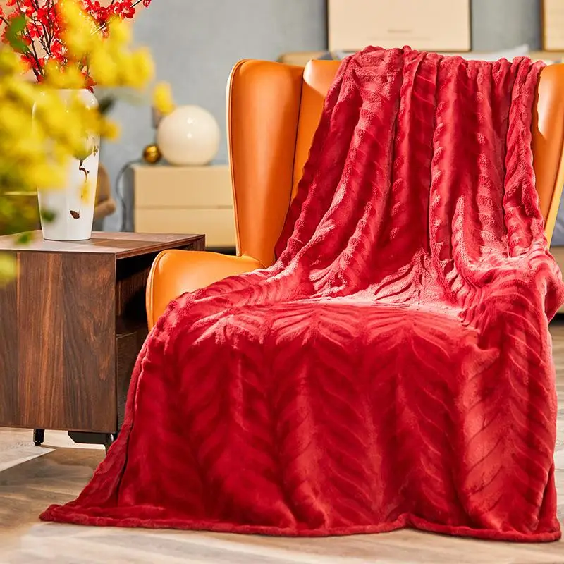 fleece-blanket-office-nap-geometric-pattern-simple-style-polyester-fiber-100-cut-flower-design-flannel-blanket-single-person