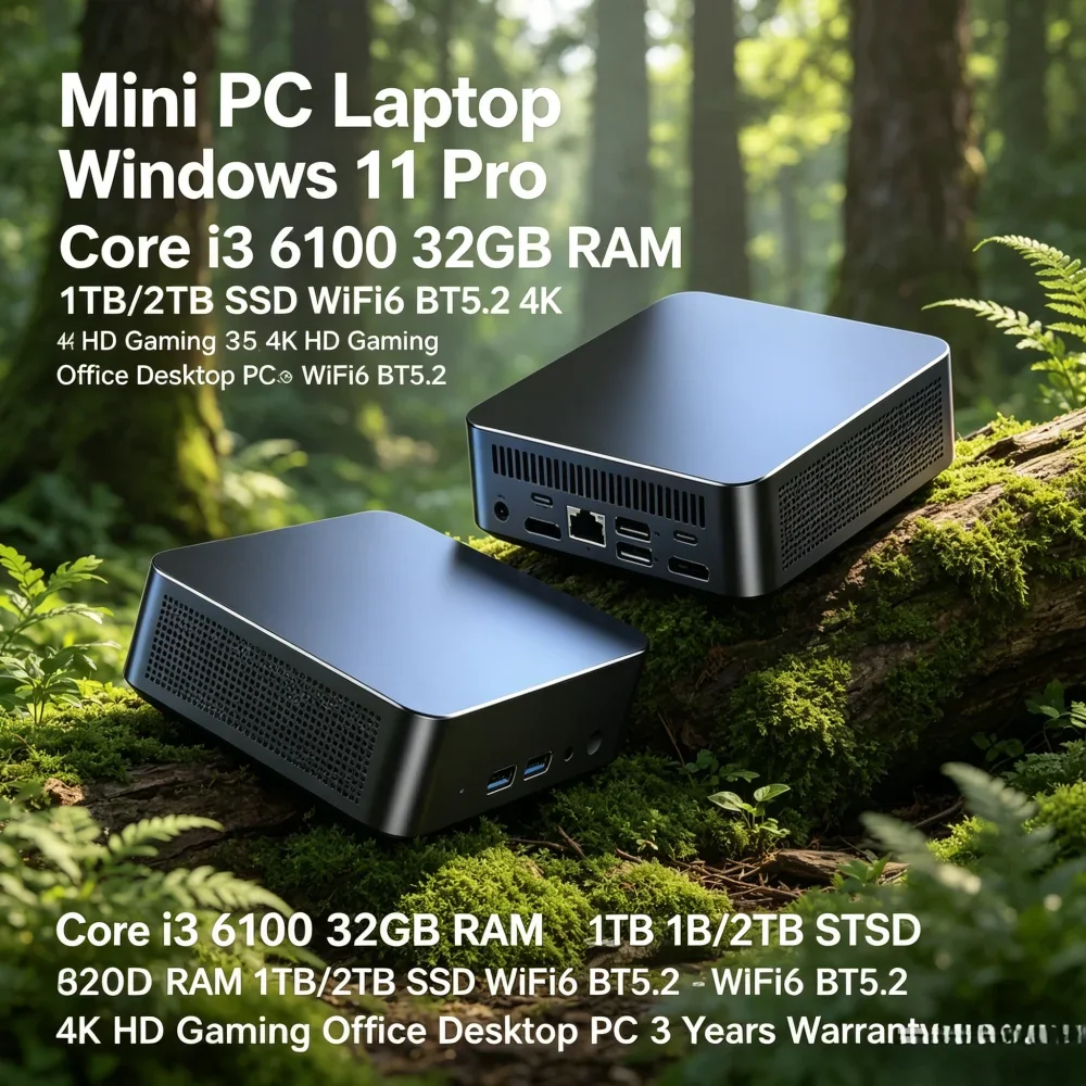 

Mini PC Win11 Pro Core i3 6100 32GB RAM 1TB/2TB SSD WiFi6 BT5.2 4K HD Office Gaming PC 3-Year Warranty