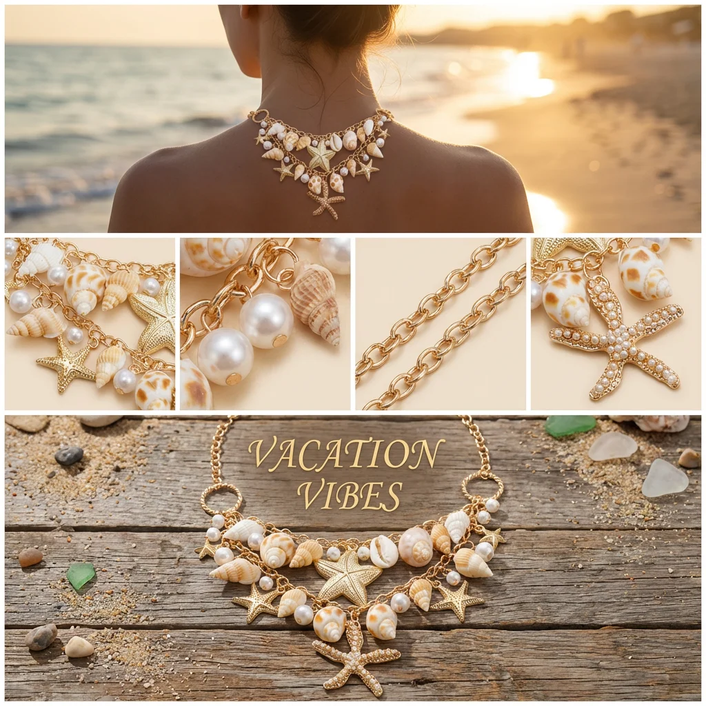 Übertriebene Seestern-Anhänger-Halskette für Frauen Muschel-Konch-Imitationsperlen-Kette Armbänder Sommer Strand Urlaub Schmuck Geschenk – Detail 2