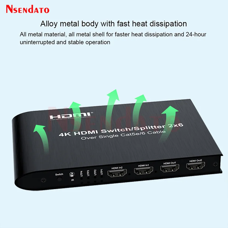 4K HDMI موسع استقبال 60 متر 100 متر أكثر من RJ45 Cat6 2 في 6 خارج HDMI التبديل الفاصل 2x6 HDMI الصوت والفيديو الجلاد محول