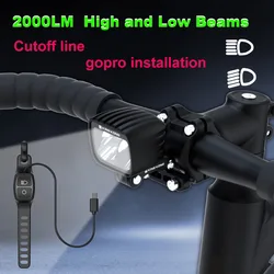 Gopro-ハイビームバイクライト,バイクランプ,マウンテンバイクアクセサリー,USB充電,大容量バッテリー,2000lm,12000ma