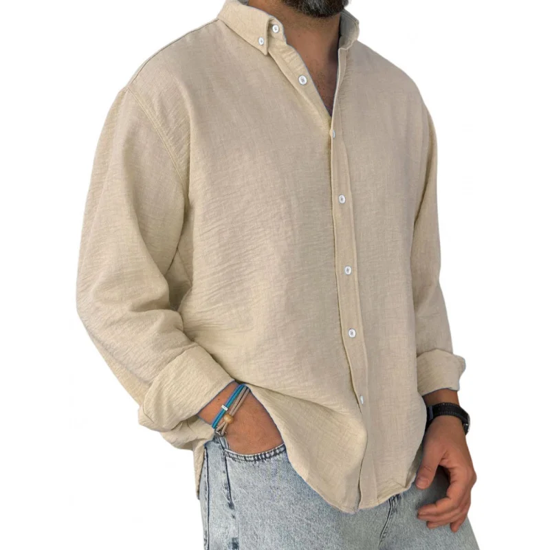 New Shirt Men's Clothing Washed Cotton Button Long Sleeve Men's Shirt