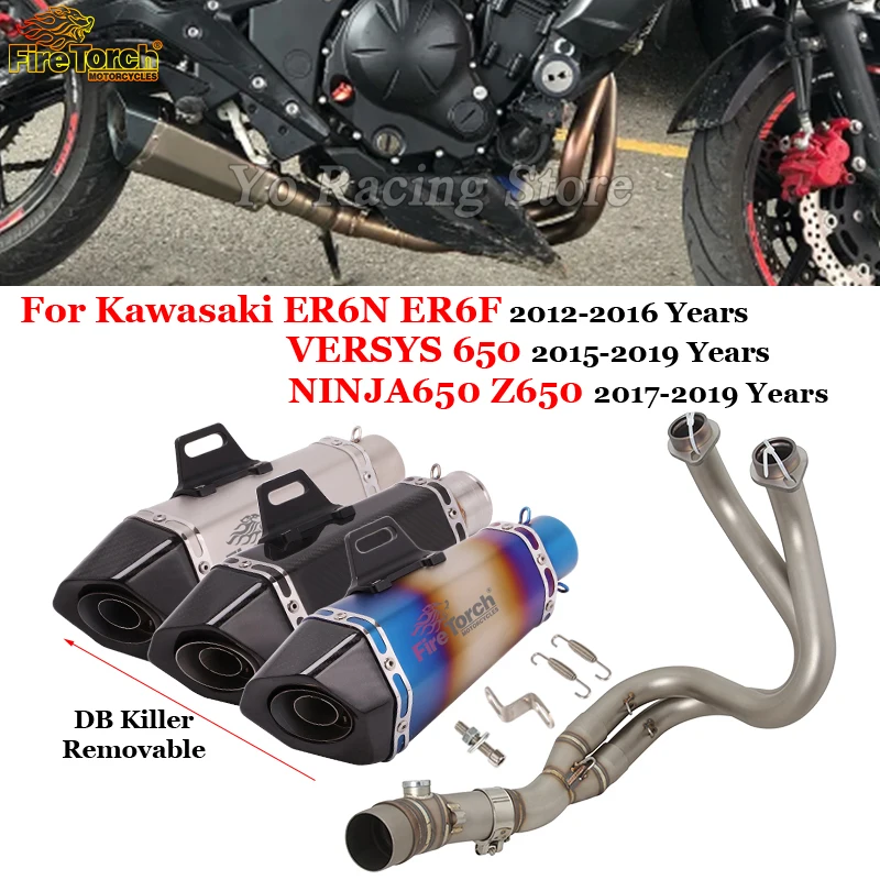 

For Kawasaki ER6N ER6F Versys 650 Z650 Ninja650 Full System Motorcycle Exhaust Escape DB Killer Front Mid Link Pipe Muffler Moto