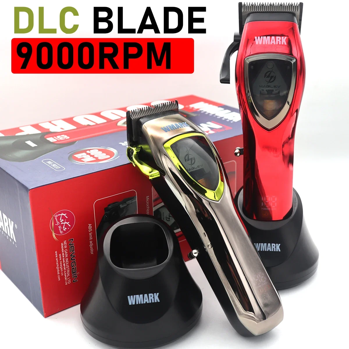 WMARK 9010 Hair Clippers Men 9000RPM Magnetic Motor DLC Blade Base Charger LED Display Professional Barber Machines Hair Clipper